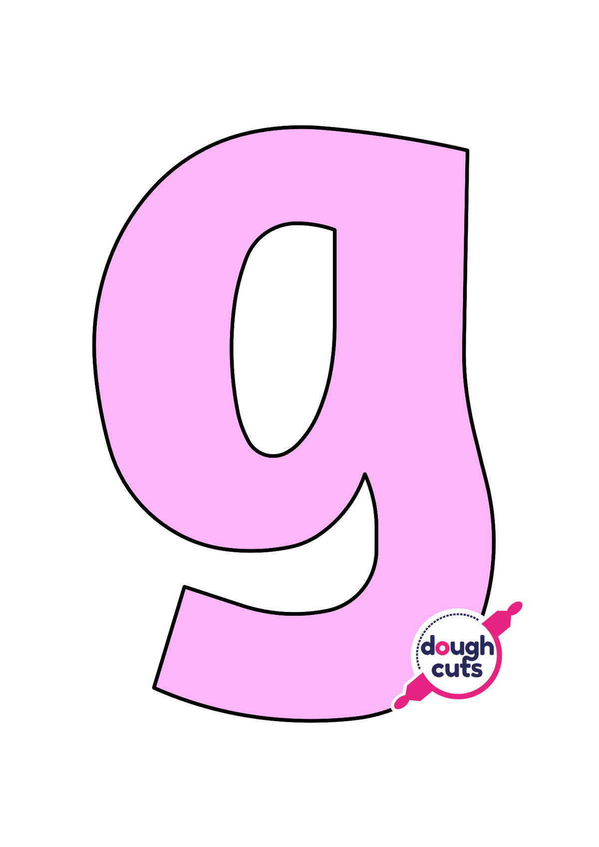 print at home baking stencil for lower case alphabet letter G
