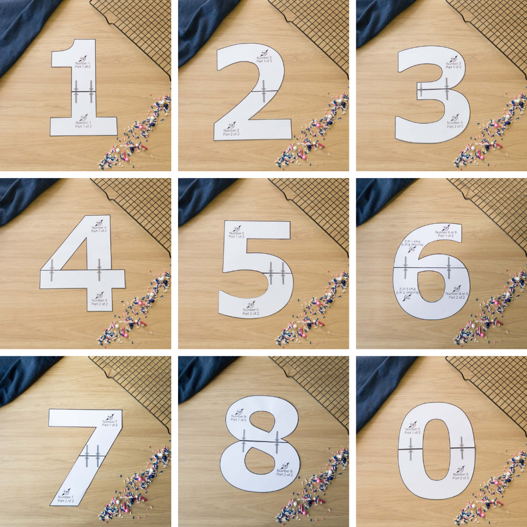 PRINT AT HOME - Set of 9 Number Cookie Cake Templates - 11 inches 28cm